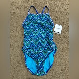 Uglies by Dolphin Serene One Piece Swimsuit Open V-Back Blue Green Size 36 NWT